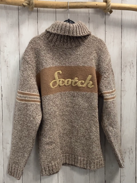 Scotch & Soda  Pullover  Gr. 164/170  beige braun meliert + hellbrauner Streifen Strick Schrift 