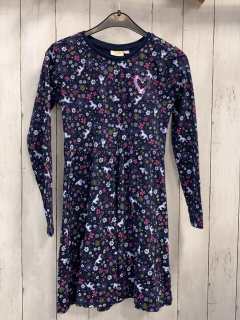  Kleid Gr. 134  blau Blumen Einhörner