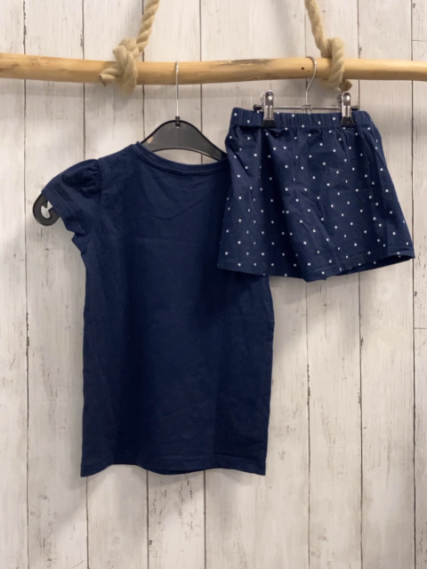 2tlg  T-Shirt + Shorts  Gr. 122/128  blau + weiße Punkte Lady Bug 