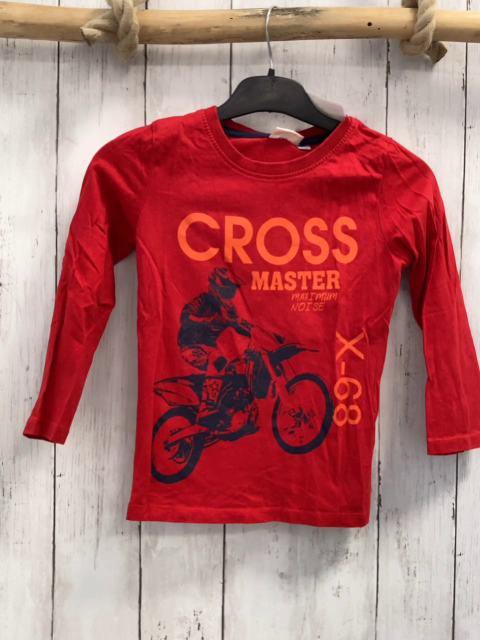   Langarmshirt Gr. 98  rot Motorradfahrer orange Schrift 
