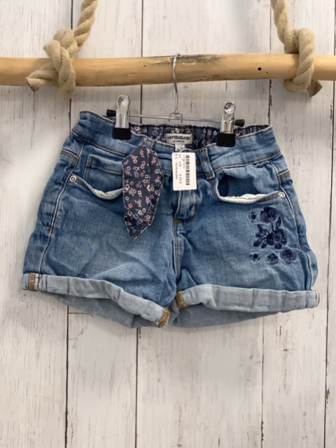 Vertbaudet  Shorts  Gr. 128  blau jeans gestickte Blumen Umschlag 