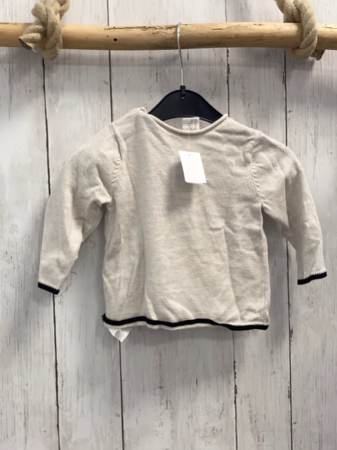 H&M Pullover  Gr. 68  hellgrau Stric schwarzer Bund Tiergesicht rote Schleife 
