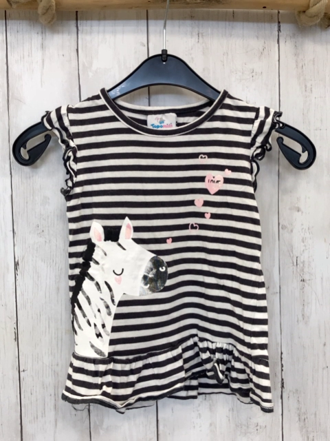   T-Shirt  Gr. 92  dunkelgrau weiße Streifen Giraffe rosa Glitzerherzen 