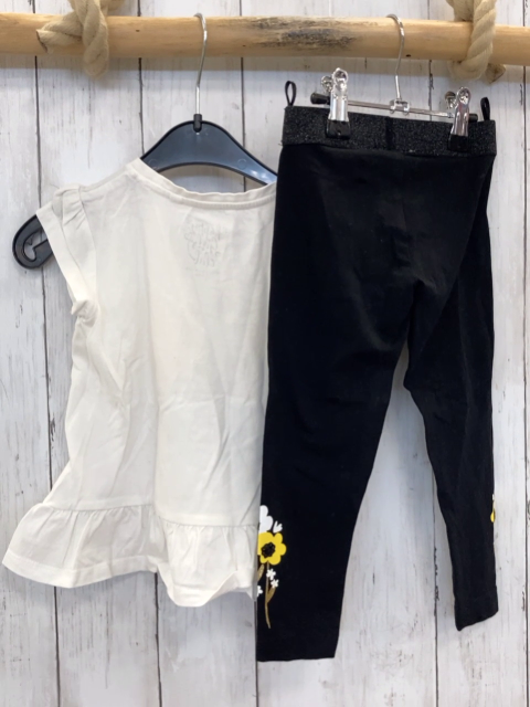 2tlg  T-Shirt + Leggings  Gr. 98  weiß Mädchen mit schwarzem Rock Blumen + Bienen mit Glitzer+ schwarz mit Blumen  