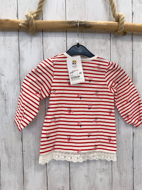 neu  Langarmshirt  Gr. 80  weiß rote Streifen Blumen NP 6,99 € 