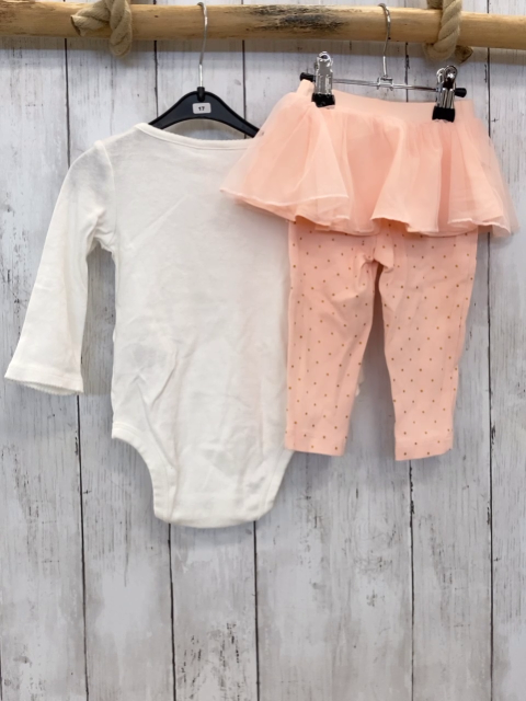 2tlg Carter´s  Langarmbody + Leggings  Gr. 74  weiß goldene Schrift + rosa mit goldenen Punkten + Tüllrock