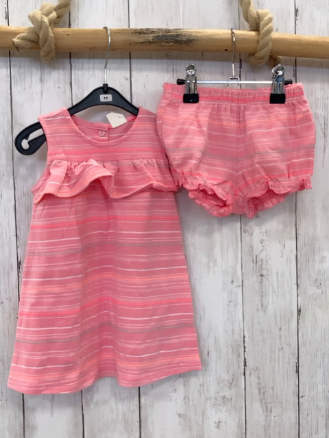 2tlg H&M  Kleid + Höschen  Gr. 74  hellrot weiße + bunte kleine Noppen  Rüschen 