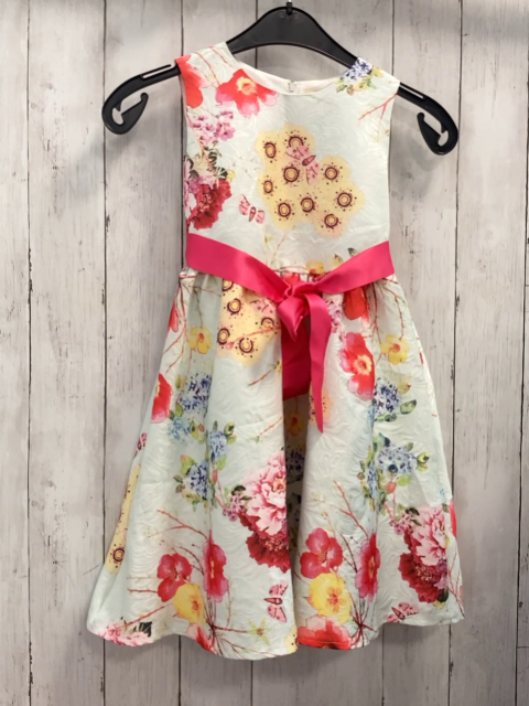 Grace Karin  Kleid  Gr. 122  creme bunte Blumen pink Gürtelband 