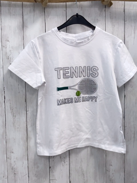   T-Shirt  Gr. 140  weiß Tennisschläger Schrift 