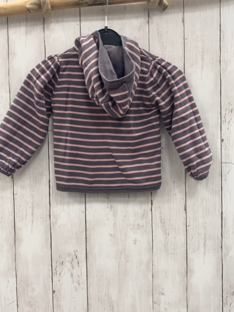 Vertbaudet  Wende-Strickjacke  Gr. 104  grau rosa Streifen / grau Kapuze 