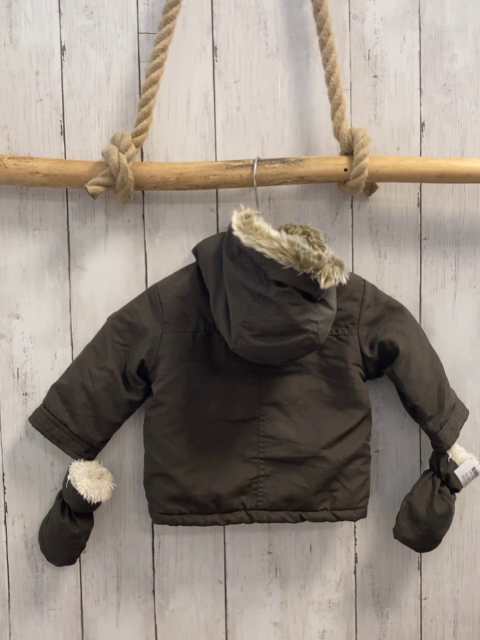 2tlg  Winterjacke + Handschuhe  Gr. 68  braun Kapuze mit Fellbund Plüschfuter 