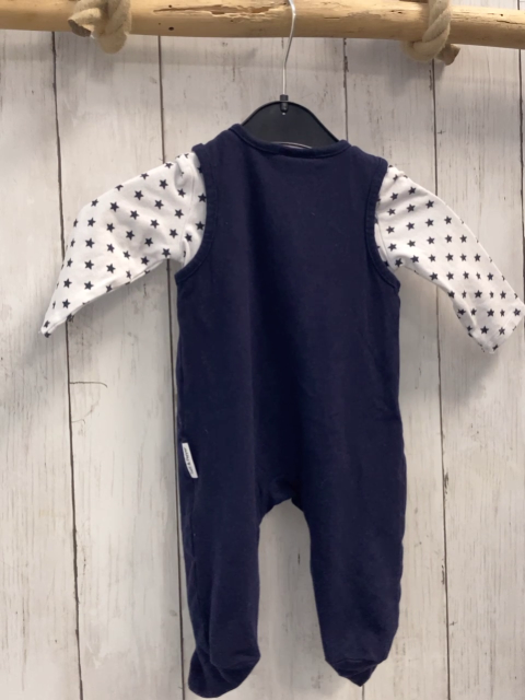 2tlg Salt & Pepper  Strampler + Langarmshirt  Gr. 56  blau Segelboot + weiß mit blauen Sternen 