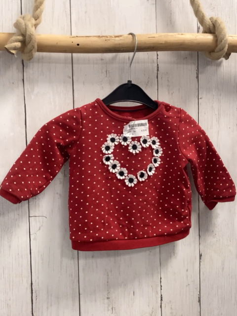   Pullover  Gr. 74  rot weiße Punkte Herz aus weiß schwarzen Blumen 