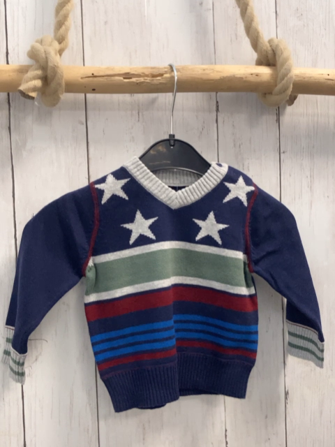 Mexx Pullover  Gr. 74  blau oliv hellgrau rote Streifen Strick hellgraue Sterne 