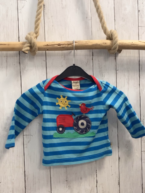Frugi Langarmshirt  Gr. 68  hellblau mint Streifen Trecker Vogel Sonne 