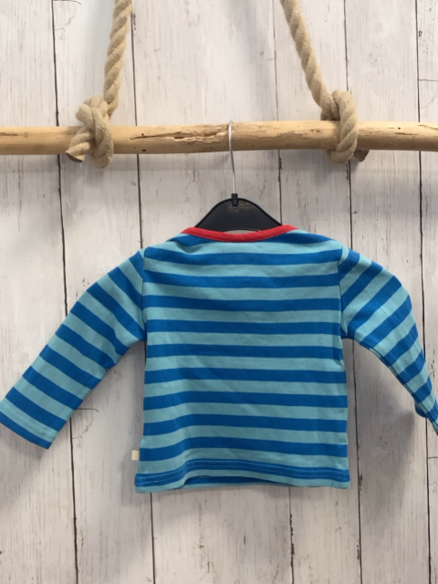 Frugi Langarmshirt  Gr. 68  hellblau mint Streifen Trecker Vogel Sonne 