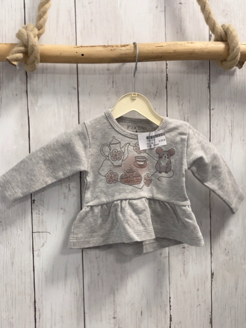 Fixoni  Langarmshirt  Gr. 56  hellgrau Maus Kaffeeservice 