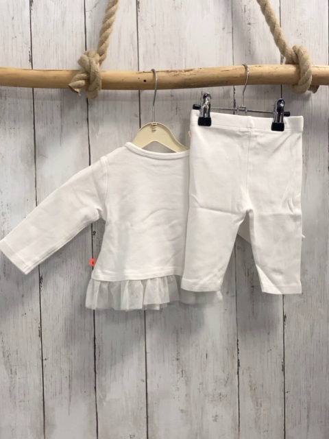 2tlg Staccato  Langarmshirt + Leggings  Gr. 62  weiß Katze Rüschensaum 