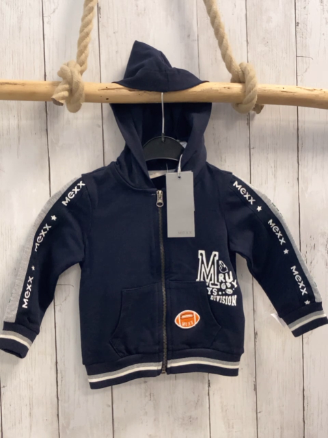 neu Mexx Sweatjacke  Gr. 92  blau Kapuze grüner Streifen am Ärmel weiße Schrift 