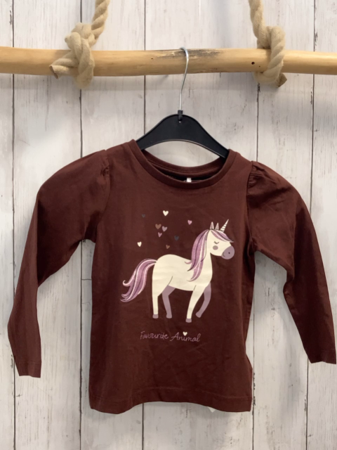 neu Name it  Langarmshirt  Gr. 86  braun Einhorn mit Herzen Schrift + Glitzer 