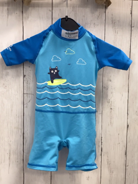 Decathlon  UV-Schutzoverall Gr. 86  hellblau blaue Ärmel Wellen Bär auf Surfbrett 