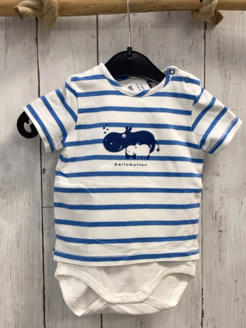 Bellybutton  Playsuit  Gr. 62  weiß hellblaue Streifen Nilpferde 