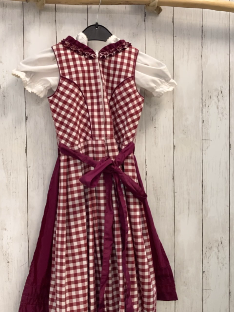 neu Alphorn 3tlg Trachtenkleid + Bluse + Schürze  Gr. 116  bordeauxrot weiß kariert + brombeere + weiß NP 49,99 € reduziert auf 39,99€