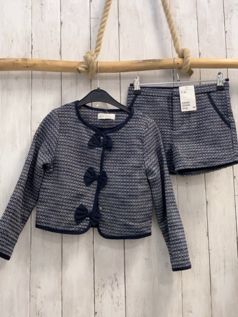 neu 2tlg H&M  Jacke + Shorts  Gr. 122  blau silber Druck mit glitzer blauer Bund + Schleifen