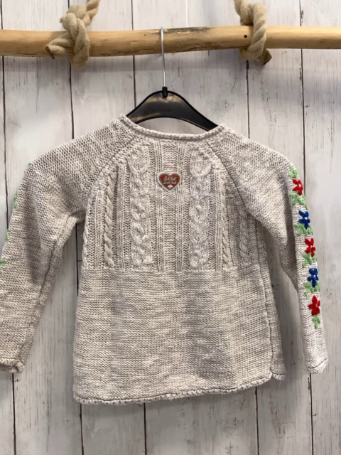 Bondi  Strickjacke  Gr. 98  hellgrau Zöpfe gestickte Blumen 