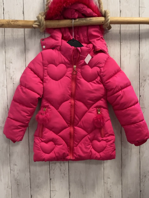   Winterjacke  Gr. 116  pink Herzen Plüschbommel + -futter 