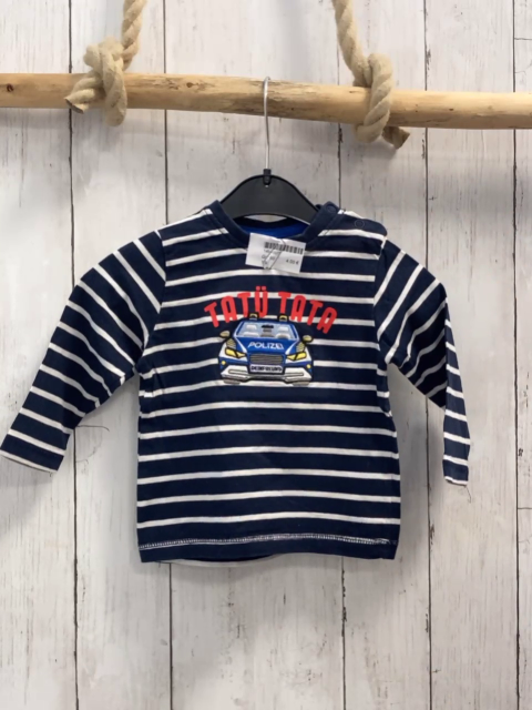   Langarmshirt  Gr. 80  blau weiße Streifen Polizeiauto rote Schrift 