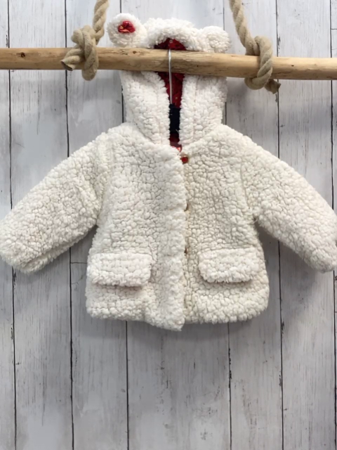 Sergent Major  Plüschjacke  Gr. 68  weiß Kapuze mit Ohren rotes Futter mit Blumen 