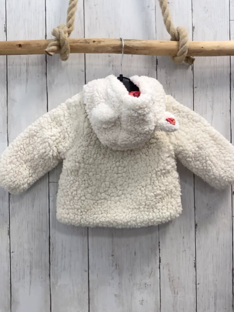 Sergent Major  Plüschjacke  Gr. 68  weiß Kapuze mit Ohren rotes Futter mit Blumen 