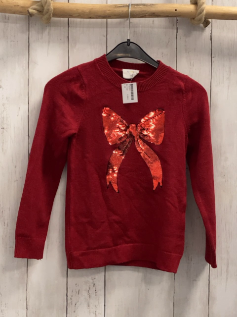   Pullover  Gr. 122  rot Strick Pailettenschleife 