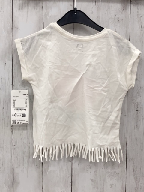 neu  T-Shirt  Gr. 98  weiß pink Pailettenblume türkis Schrift Fransensaum 