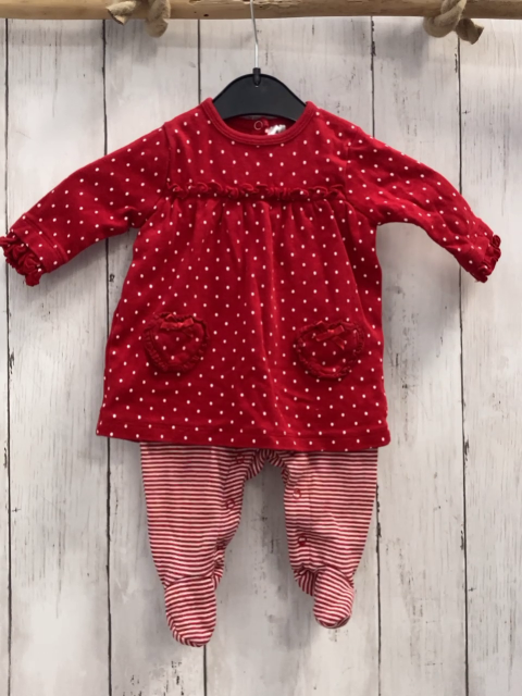   Strampler  Gr. 56  rot weiße Streifen + rotes Kleid mit weißen Punkten