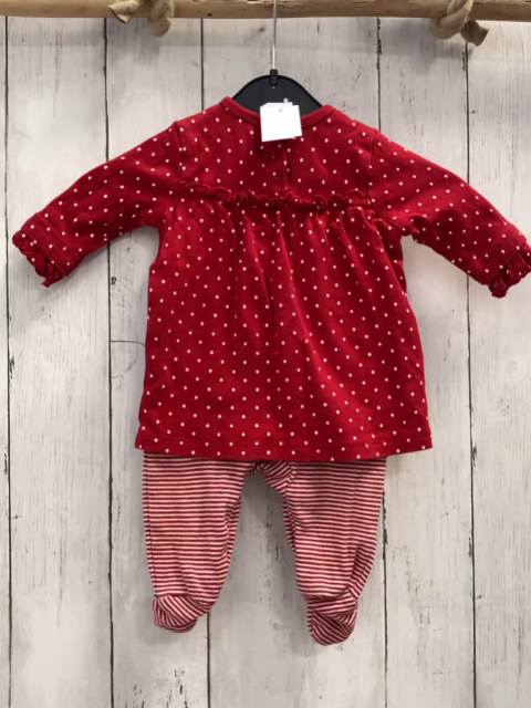   Strampler  Gr. 56  rot weiße Streifen + rotes Kleid mit weißen Punkten