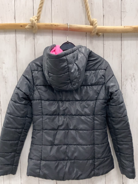   Winterjacke  Gr. 146/152  grau schwarrzer Bund mit pink Schrift pink Reißverschlüsse 