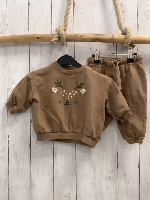 2tlg H&M  Pullover + Jogginghose  Gr. 68  sand Tiergesicht mit Geweih 