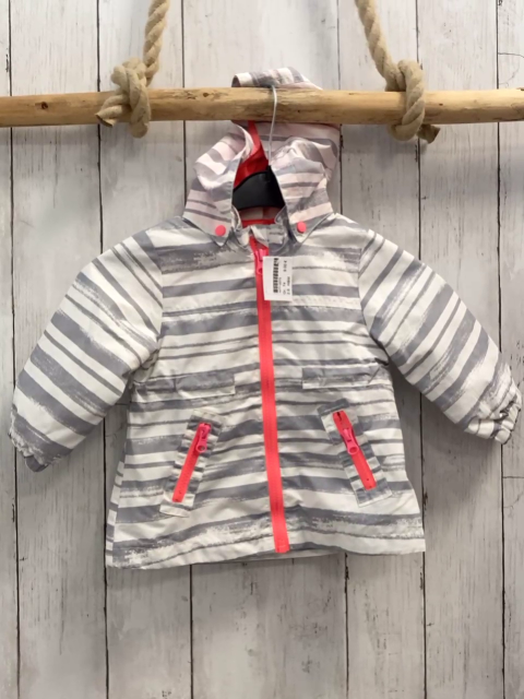 H&M  Jacke  Gr. 74  weiß graue Streifen pink Reißverschlüsse Kapuze 