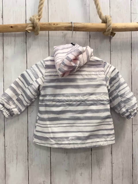 H&M  Jacke  Gr. 74  weiß graue Streifen pink Reißverschlüsse Kapuze 