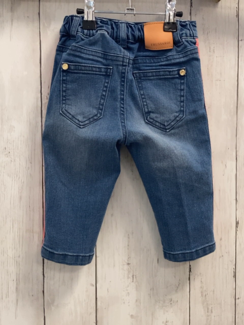 Trussardi  Hose  Gr. 74  blau Jeans rosa Seitenstreifen mit weißer Schrift 