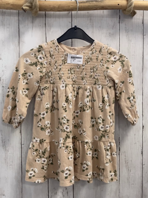   Kleid  Gr. 86  beige Struktur Blumen gesmoktes Oberteil 