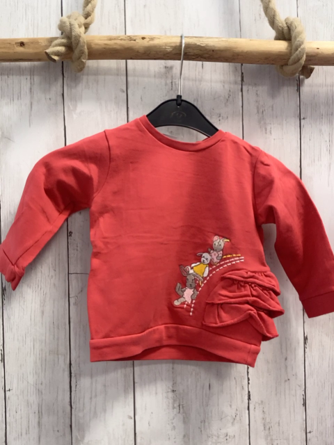 Steiff  Pullover  Gr. 80  hellrot Tiere Rüschen 