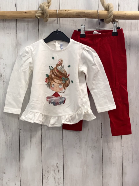 2tlg Mayoral  Langarmshirt + Leggings  Gr. 86  weiß Mädchen + rot 