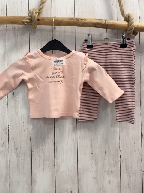 2tlg Staccato  Langarmshirt + Leggings  Gr. 62  rosa Schrift Rüschen + rosa graue Streifen