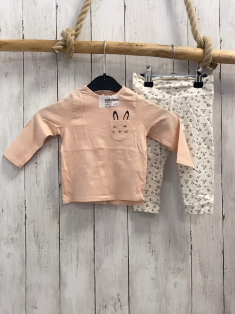 2tlg Vertbaudet  Langarmshirt + Leggings  Gr. 68  rosa Hasengesicht + weiß Blumen 