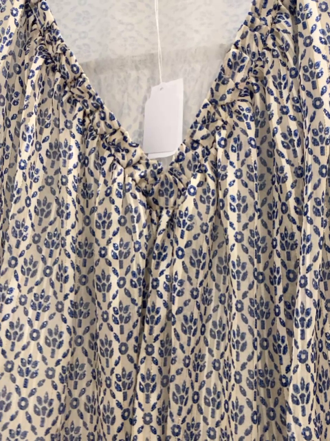 Zara  Bluse Gr. S  beige blau goldener Druck 