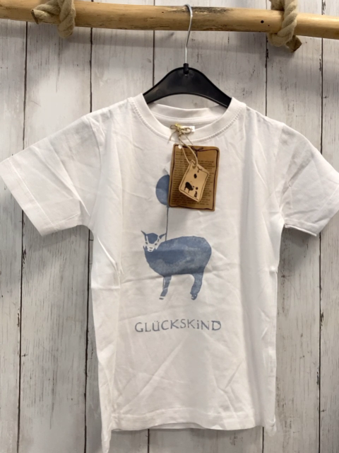 neu  T-Shirt  Gr. 110  weiß hellblaues Schaf Schrift 