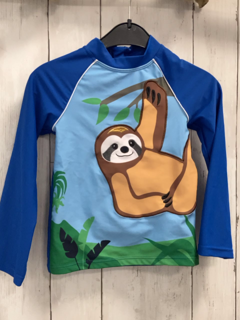   UV-Schutzshirt Gr. 98  hellblau Faultier blaue Ärmel 